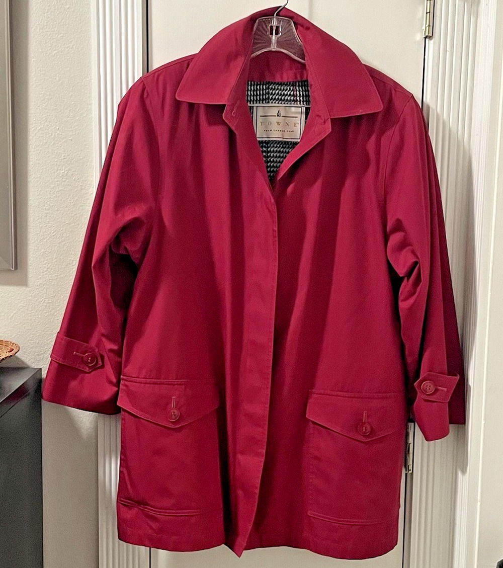 Towne by London Fog Red Women’s M Houndstooth Lined Trench Raincoat Retro